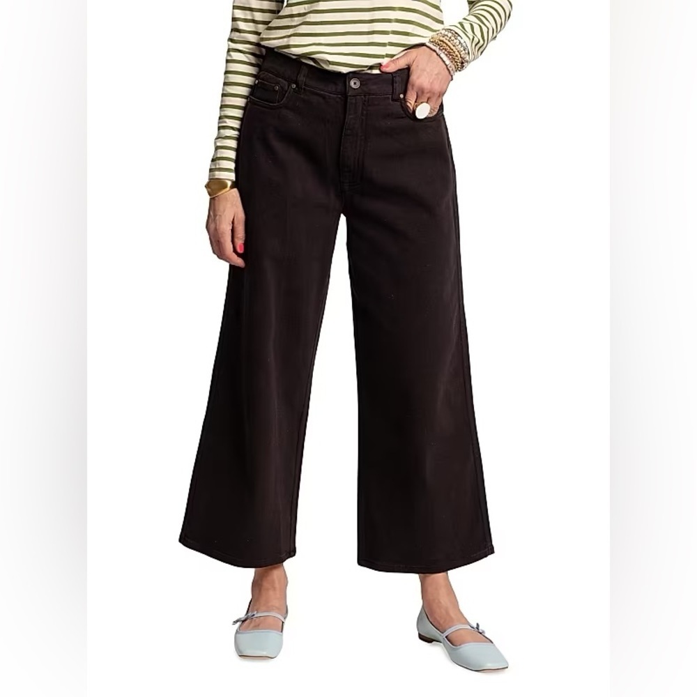 Frances Valentine sz 8 Sally Sailor Cropped Black Denim Jeans high-rise wide-leg